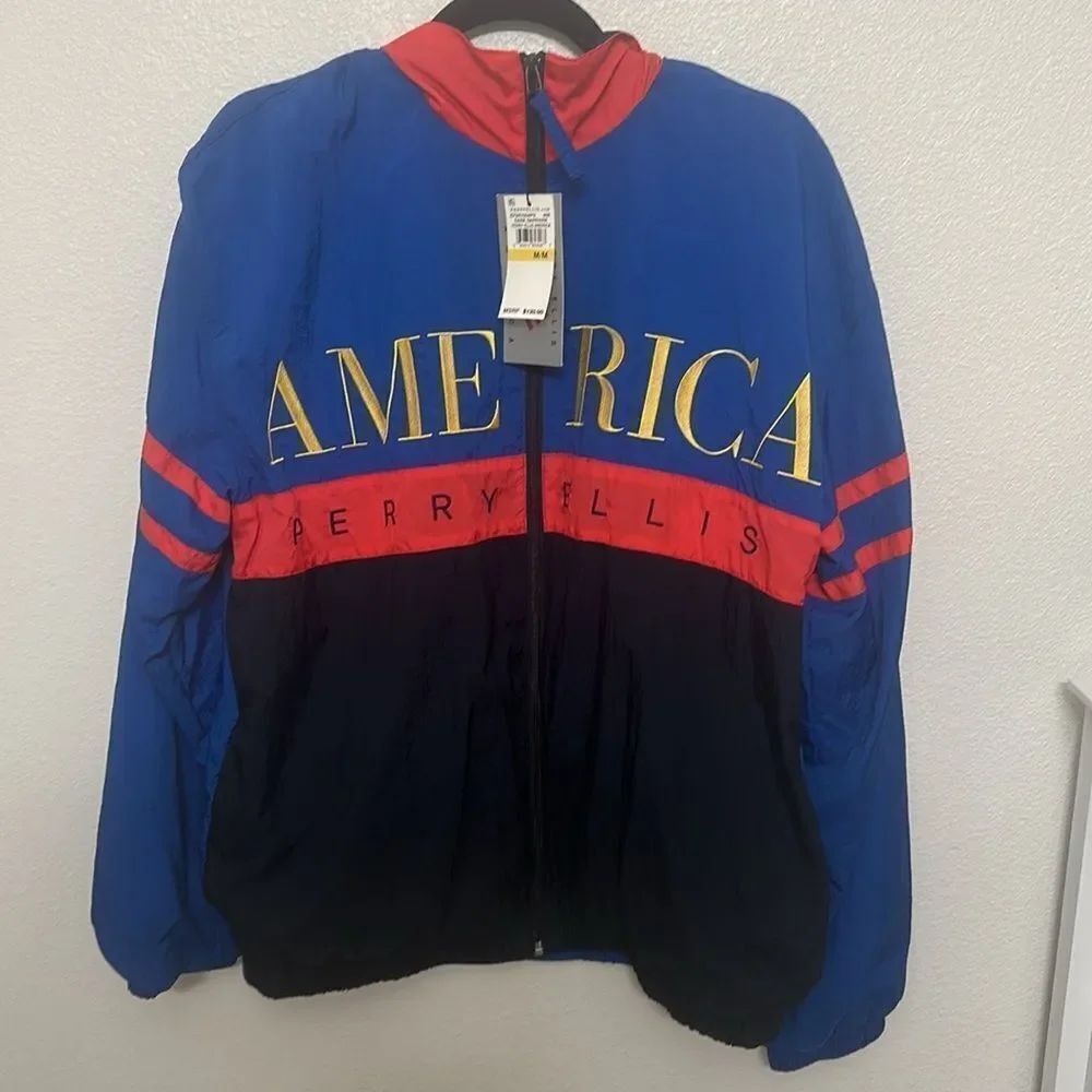 Perry Ellis Vibrant Blue and Red Windbreaker